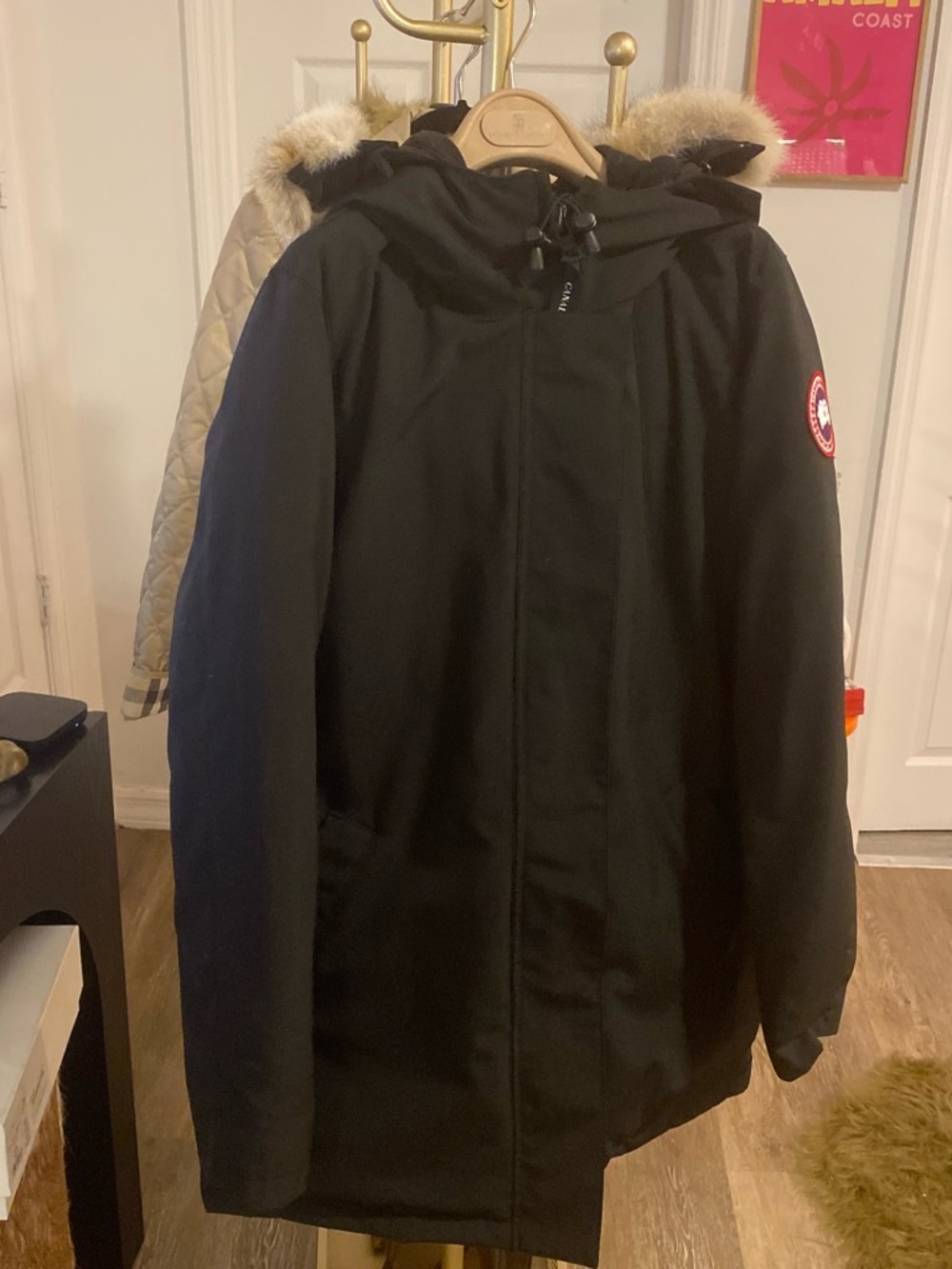 Canada Goose Womens Black Hooded Parka with Fur-Trim